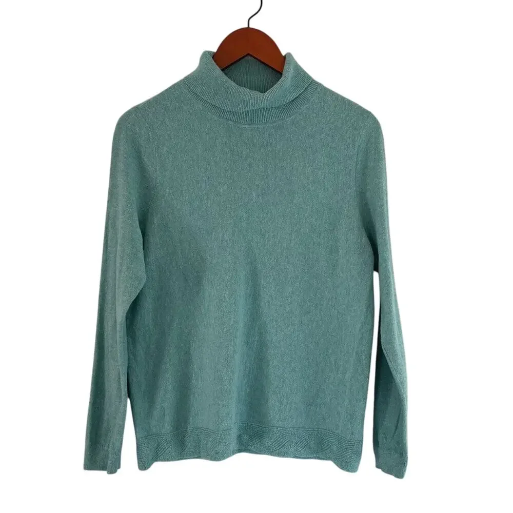 Talbots Seafoam Green Cotton Blend Turtleneck Knit Sweater, Preppy, Y2K, MP